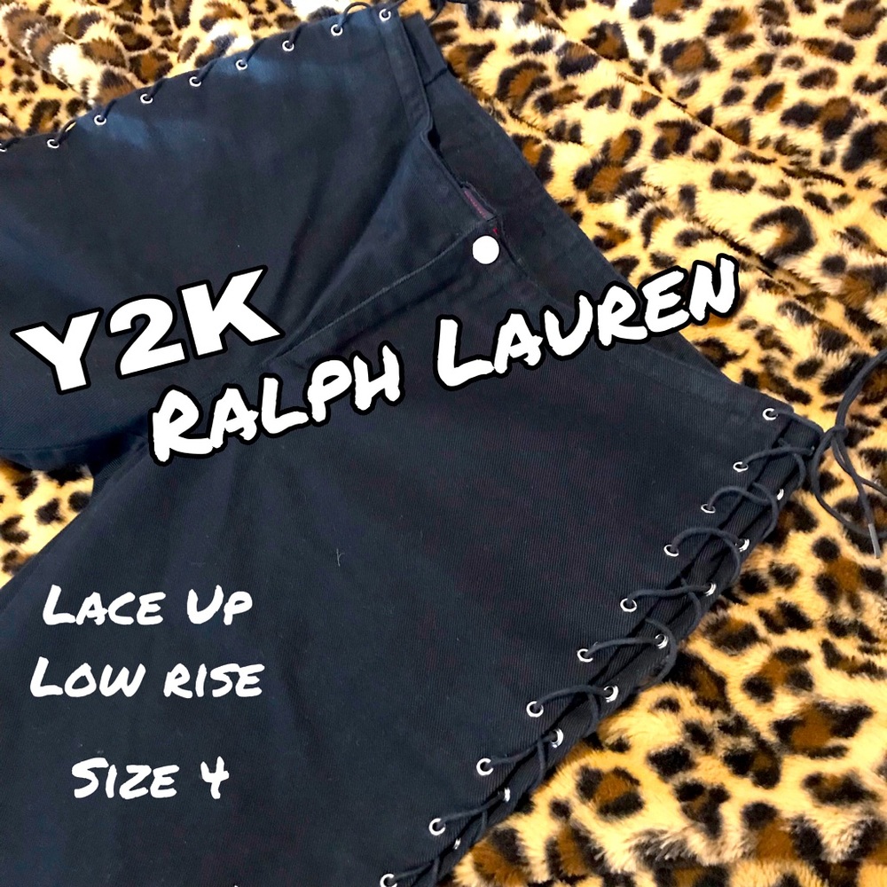 Y2K Ralph Lauren low rise lace up grommet black jeans 🔥 Halloween Pop Star